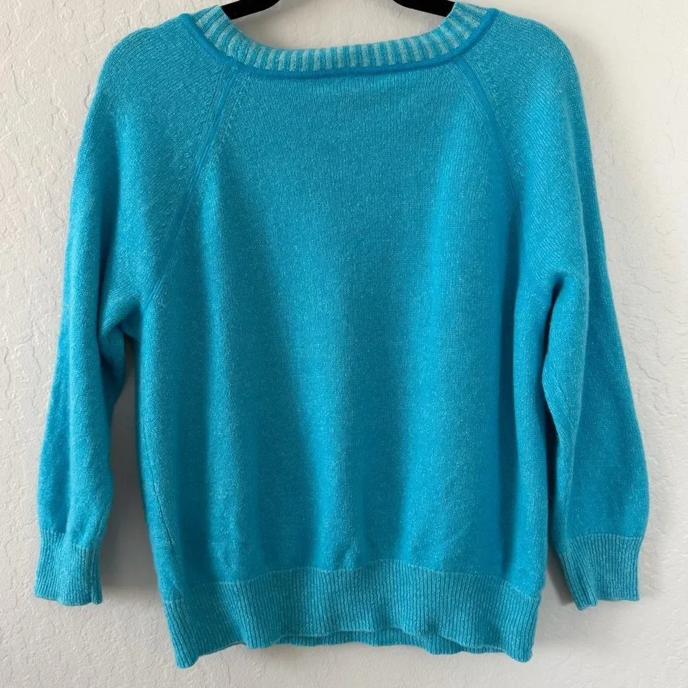 J. Crew Cashmere Teal Blue Crew Neck Pullover Sweater Women's Size Large